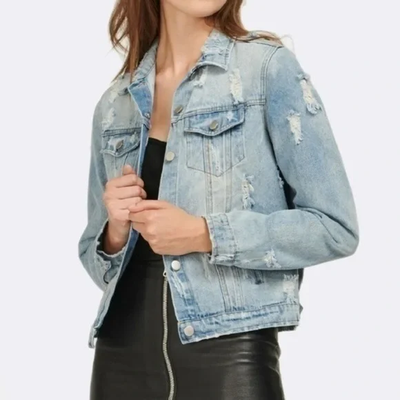 MVN 100% Cotton Womens Distressed Ripped Denim Jacket - Picture 2 of 10